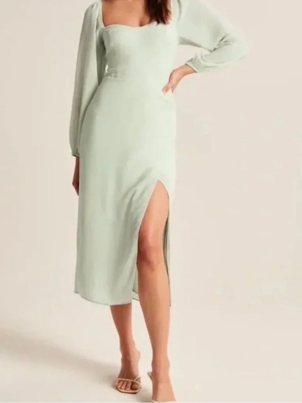 Abercrombie Sage Green Long Sleeve Midi Dress Medium Tall